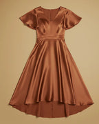 Aura Recycled Satin Flutter Sleeve Bronze High-Low Dress