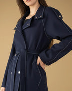 Nola Navy Blue Trench Coat – Recycled RPET Belted Coat