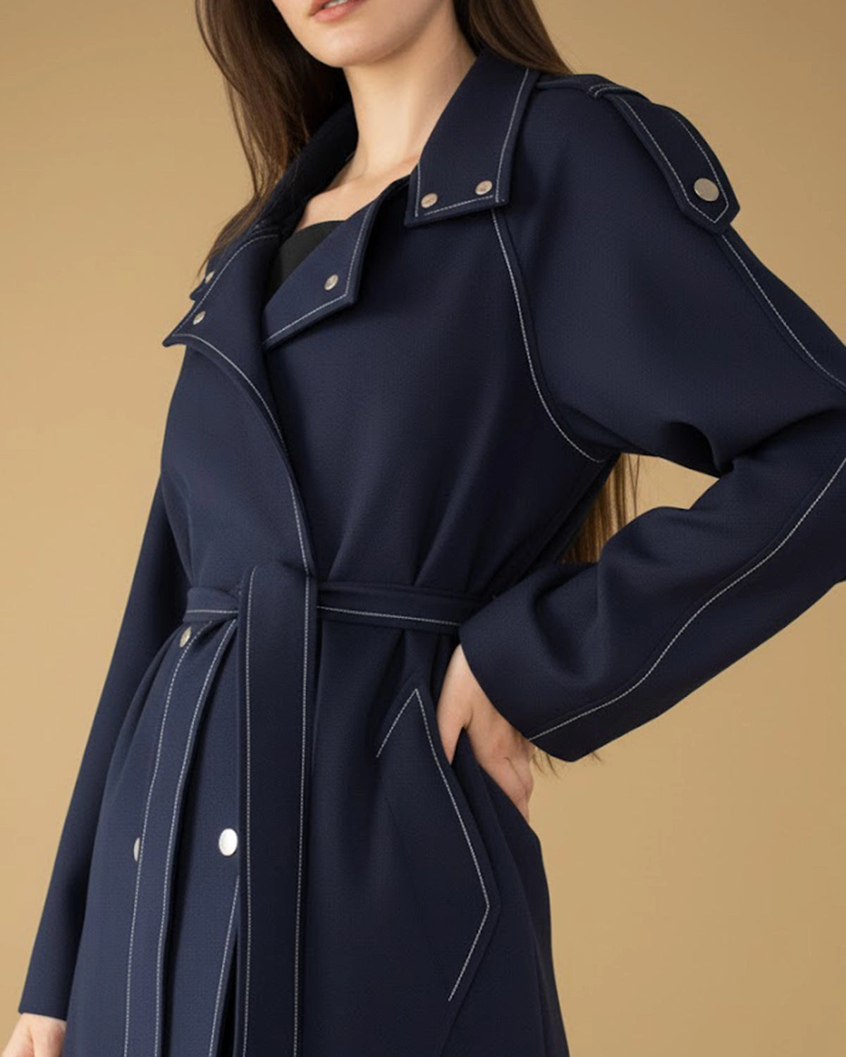 Nola Navy Blue Trench Coat – Recycled RPET Belted Coat