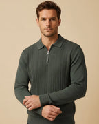 Onyx Forest Green Slate Men’s Ribbed Quarter-Zip – Sustainable Viscose Knit Polo