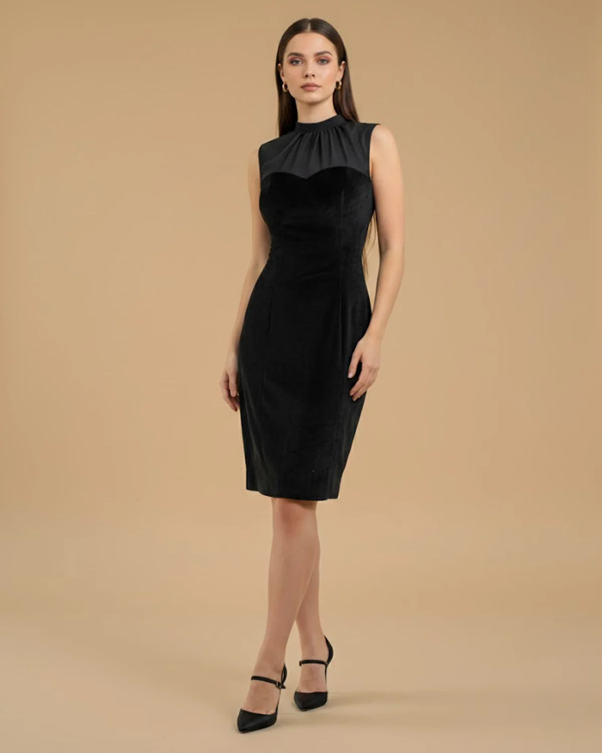 Sustainable Velvet Little Black Dress with Chiffon Choker | ADKN UK