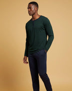 Men's Striped Henley Cotton Pyjama Set in Navy, Black, Green, & Grey Loungewear