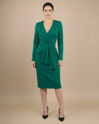 Agnes Emerald Green RPET V-Neck Pencil Dress - Tailored & Tight Fit for Office to Party