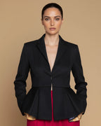 Kleitos Sustainable Black Peplum Blazer: RPET Newlife Eco-Luxury with Corozo Buttons