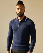 Orbis Vertical Rib Long Sleeve Polo – Midnight Navy