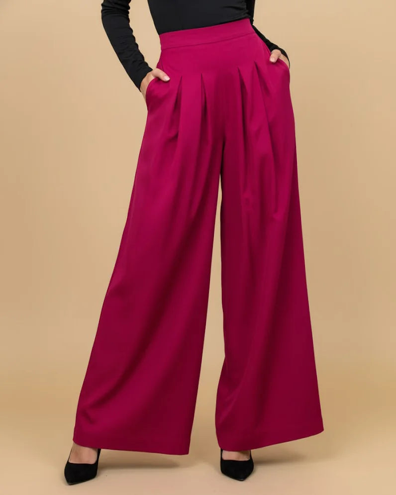Tenes Red Palazzo High Waisted Trousers Women