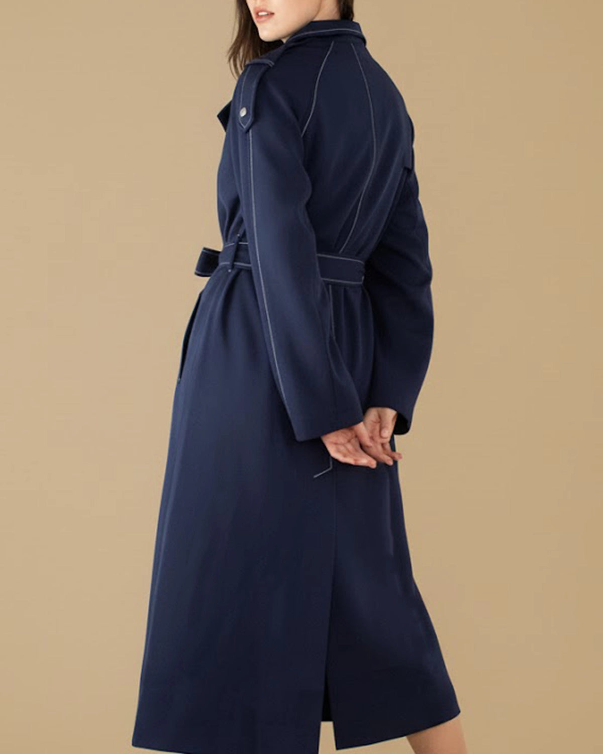Nola Navy Blue Trench Coat – Recycled RPET Belted Coat