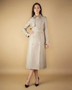 Elora Women Double Breasted Long Trench Coat in Beige