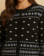 Aurora Women's Black Fair Isle Cardigan | Organic Cotton Blend Knit