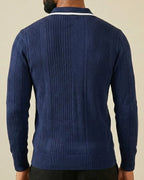 Orbis Vertical Rib Long Sleeve Polo – Midnight Navy
