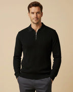 Onyx Zip-Neck Henley – Premium Viscose Long-Sleeve Polo in Black