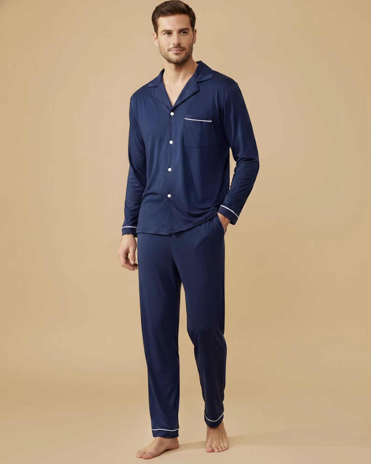 Men's Recycled Cotton Pyjama Set | Classic Sleepwear in Navy, Black & Burgundy