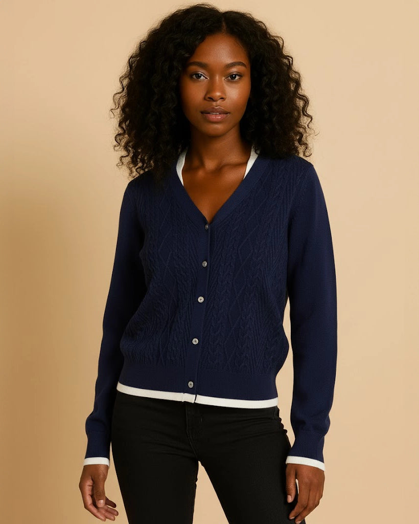 Regatta Navy Cable Knit Cardigan | Recycled Knit