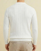 The Julian: Men’s Luxury White Ribbed Knit Polo – Long Sleeve