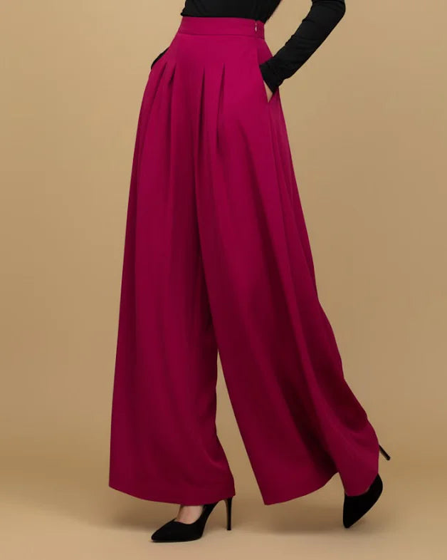Tenes Red Palazzo High Waisted Trousers Women