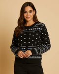Aurora Women's Black Fair Isle Cardigan | Organic Cotton Blend Knit