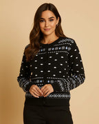 Aurora Women's Black Fair Isle Cardigan | Organic Cotton Blend Knit