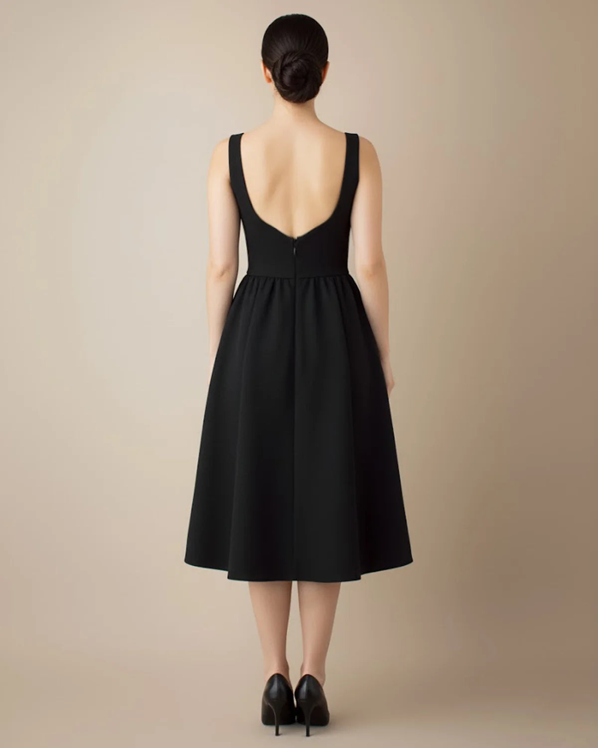 Audrey Timeless Black Square Neck A-Line Midi Dress - Elegant Cocktail & Occasion Wear