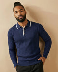 Orbis Vertical Rib Long Sleeve Polo – Midnight Navy