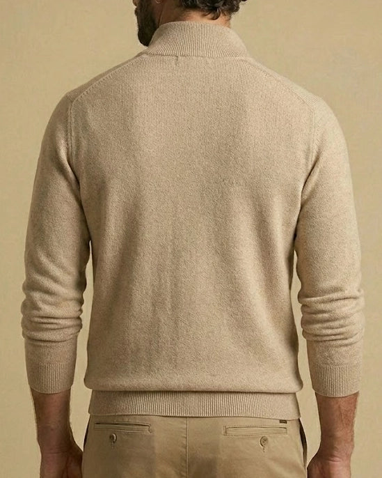 The Aurelius Quarter-Zip Men's Jumper in Beige | Luxury Responsibly-Sourced Knit