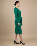 Agnes Emerald Green RPET V-Neck Pencil Dress - Tailored & Tight Fit for Office to Party