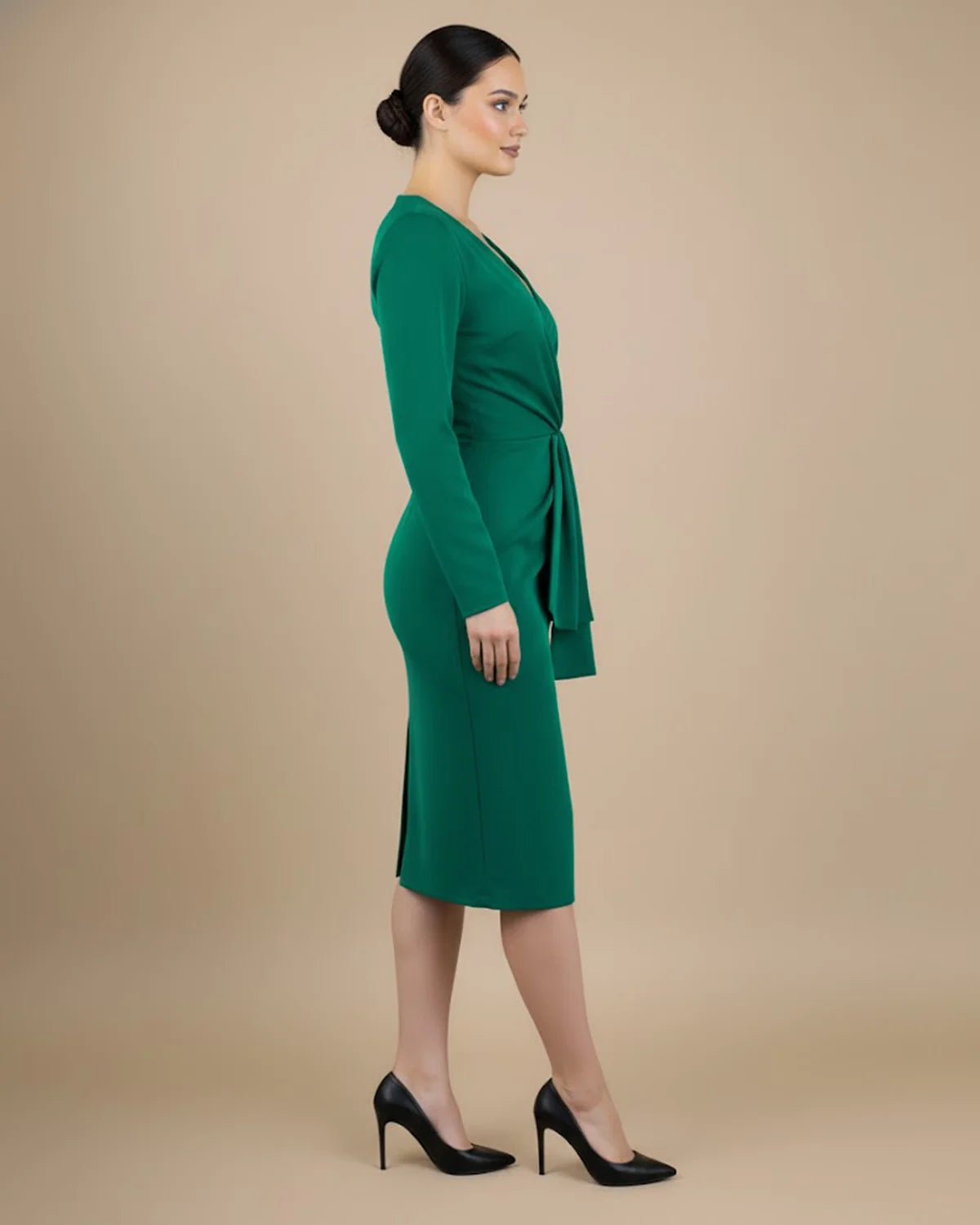 Agnes Emerald Green RPET V-Neck Pencil Dress - Tailored & Tight Fit for Office to Party
