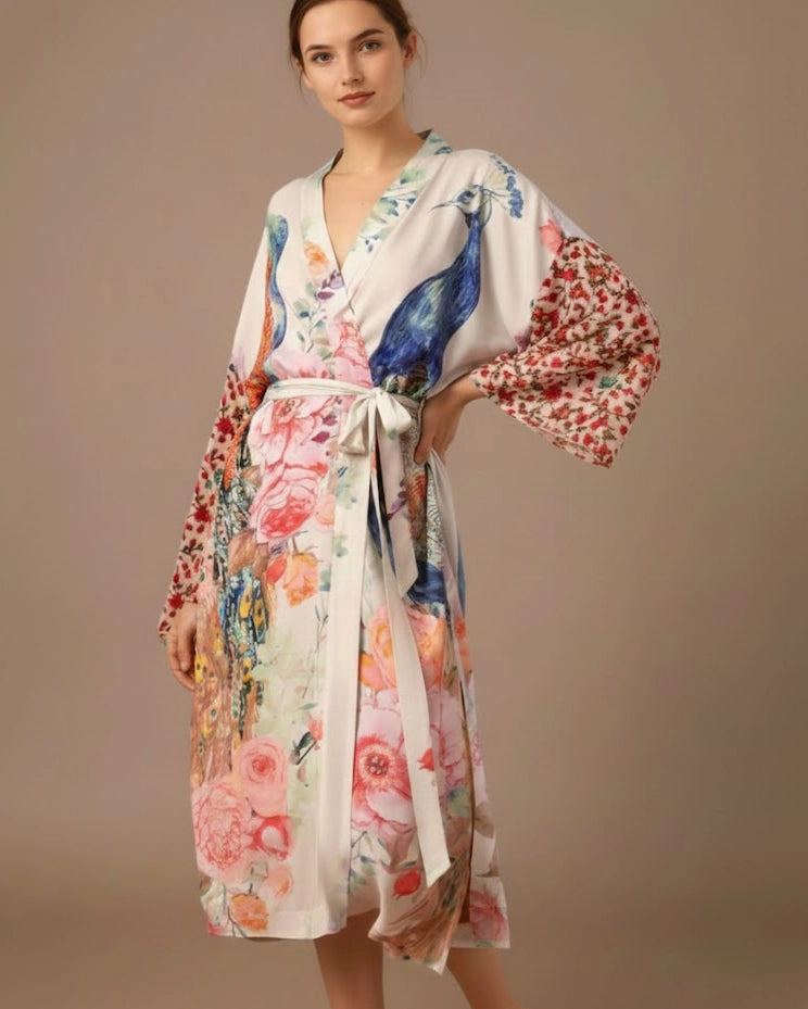 Kimono Dressing Gown with Exotic Print