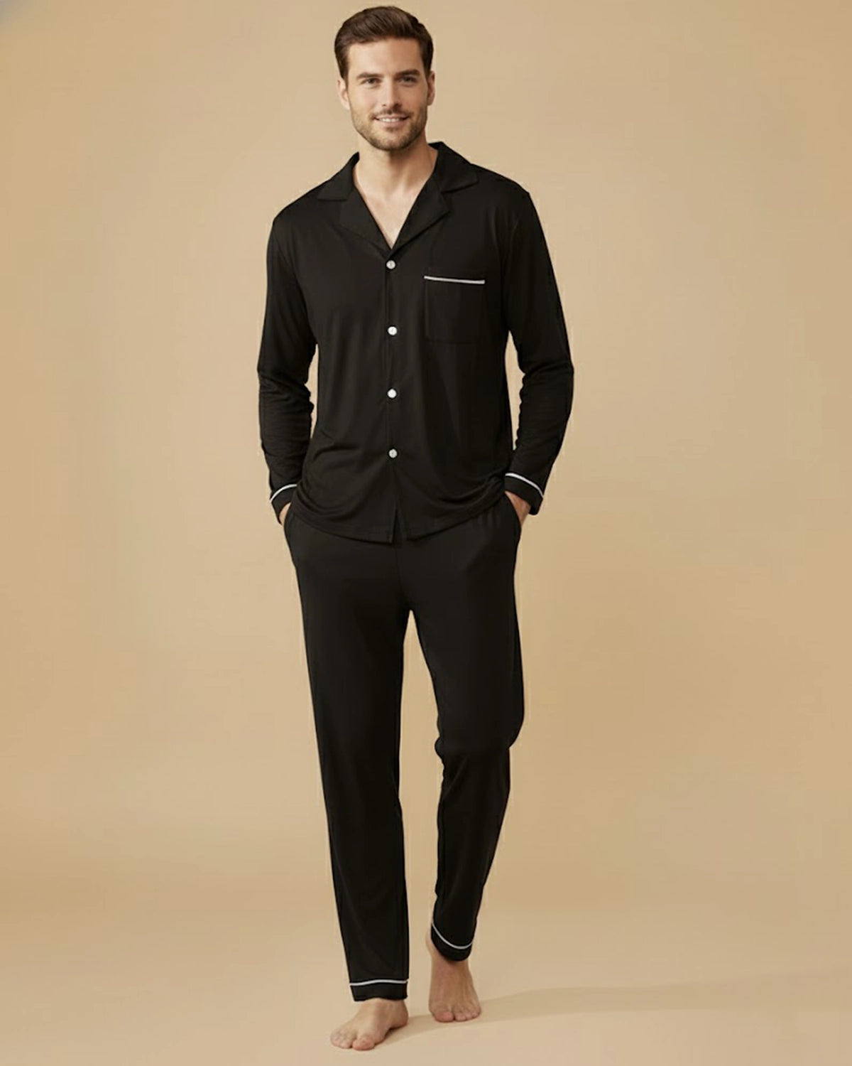 Men's Recycled Cotton Pyjama Set | Classic Sleepwear in Navy, Black & Burgundy