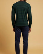 Men's Striped Henley Cotton Pyjama Set in Navy, Black, Green, & Grey Loungewear