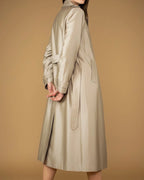 Elora Women Double Breasted Long Trench Coat in Beige