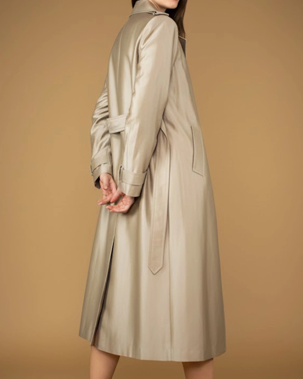 Elora Women Double Breasted Long Trench Coat in Beige