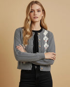 Ash Grey Heirloom Argyle Cardigan - Eco-Chic Knit