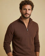 Aurelius Espresso Brown: Heritage Earth-Tone Jumper | Sustainable Chocolate Brown Quarter-Zip