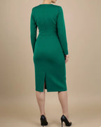 Agnes Emerald Green RPET V-Neck Pencil Dress - Tailored & Tight Fit for Office to Party