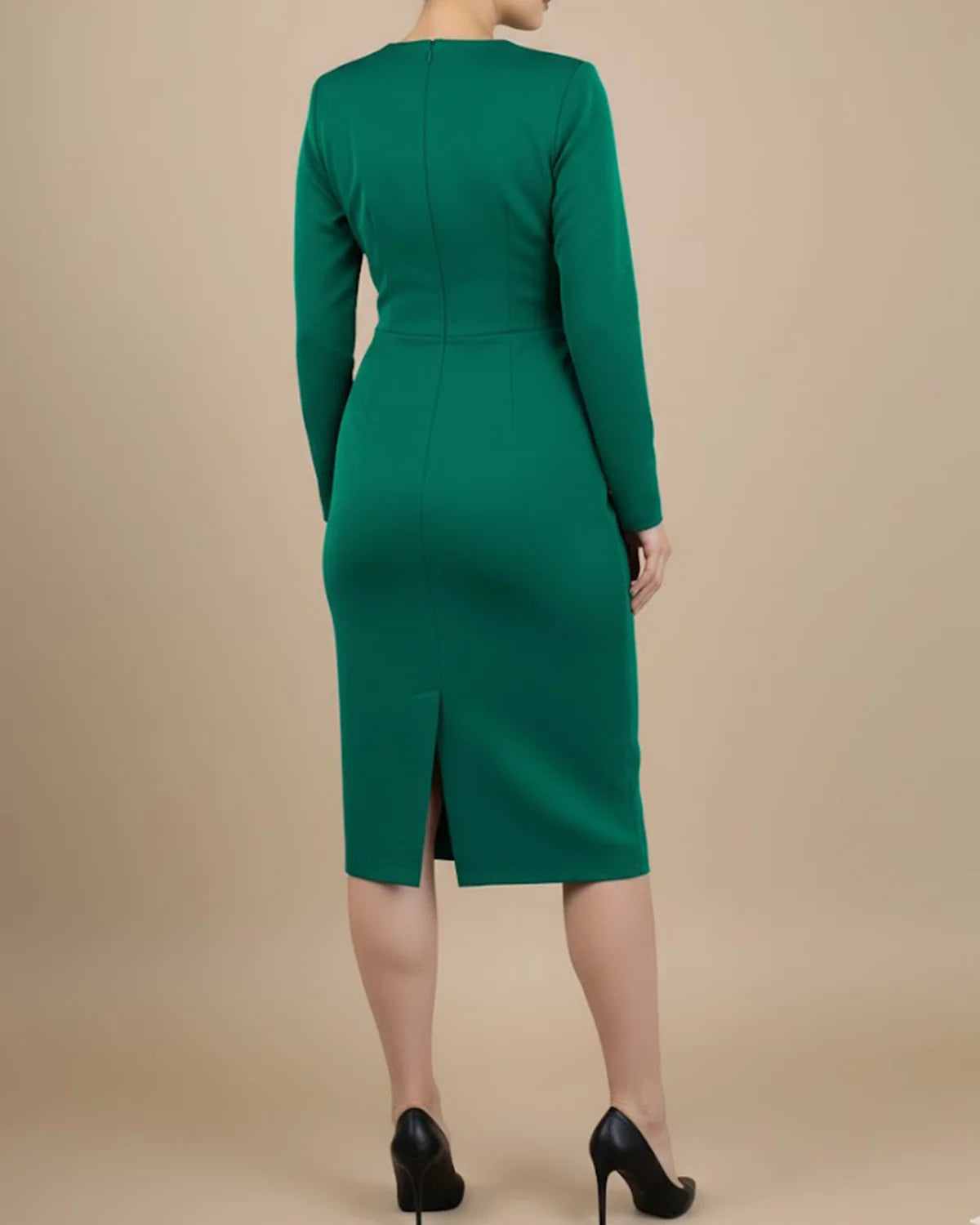 Agnes Emerald Green RPET V-Neck Pencil Dress - Tailored & Tight Fit for Office to Party