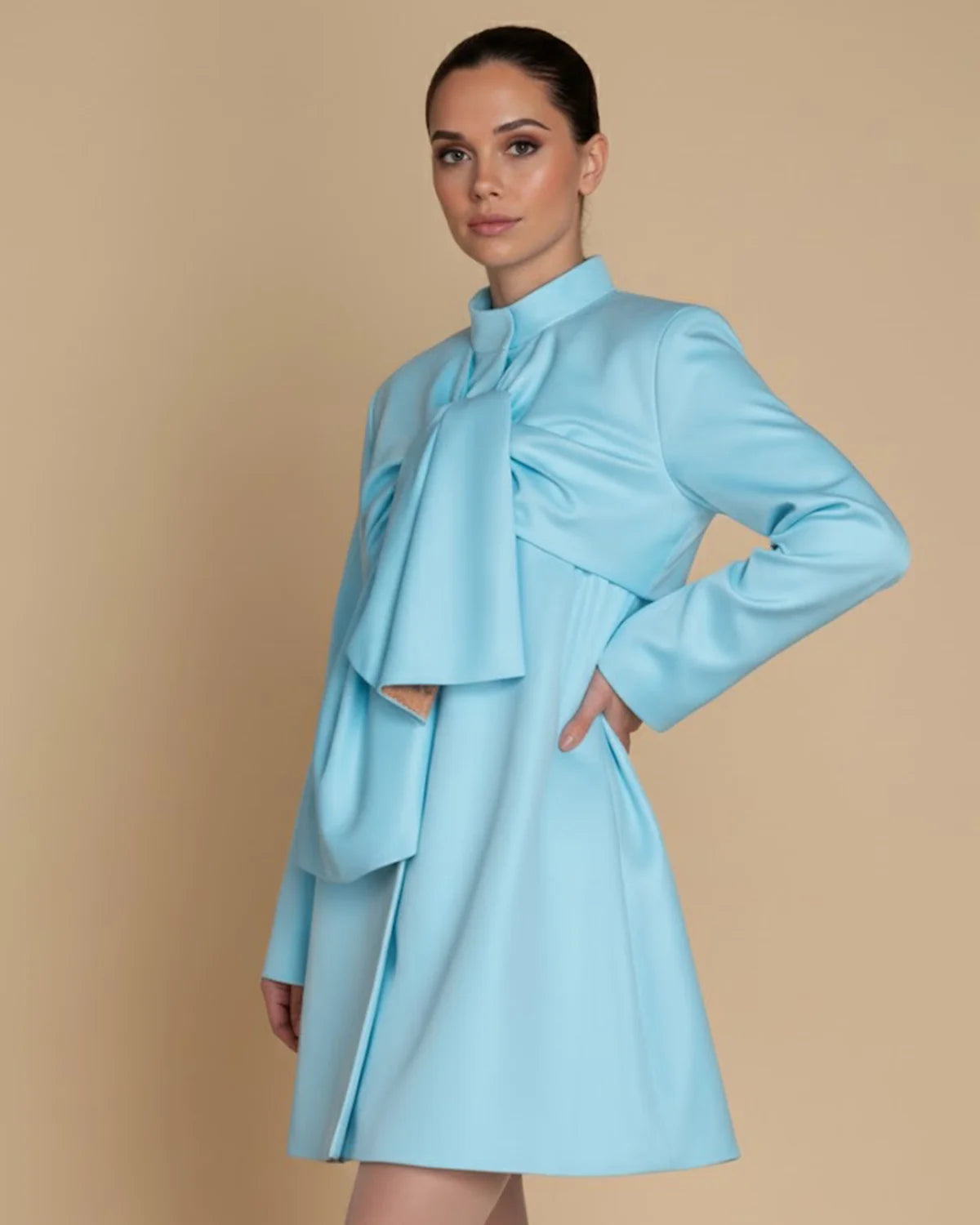 Cardea Sculptural Convertible Coat | Light Blue Avant-Garde 2-Way Statement Bow Jacket