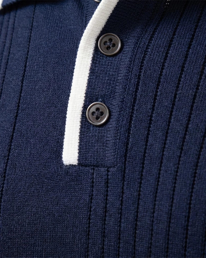 Orbis Vertical Rib Long Sleeve Polo – Midnight Navy
