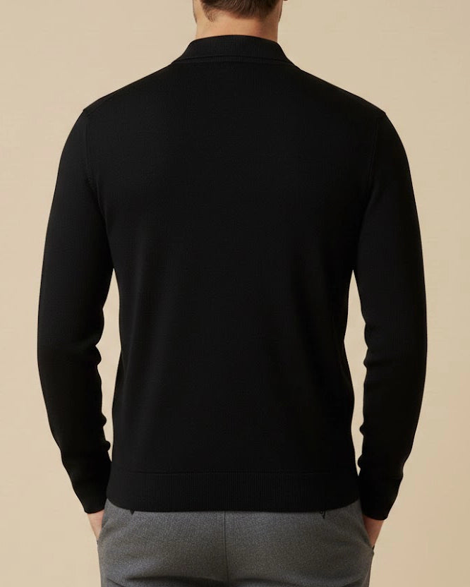 Onyx Zip-Neck Henley – Premium Viscose Long-Sleeve Polo in Black