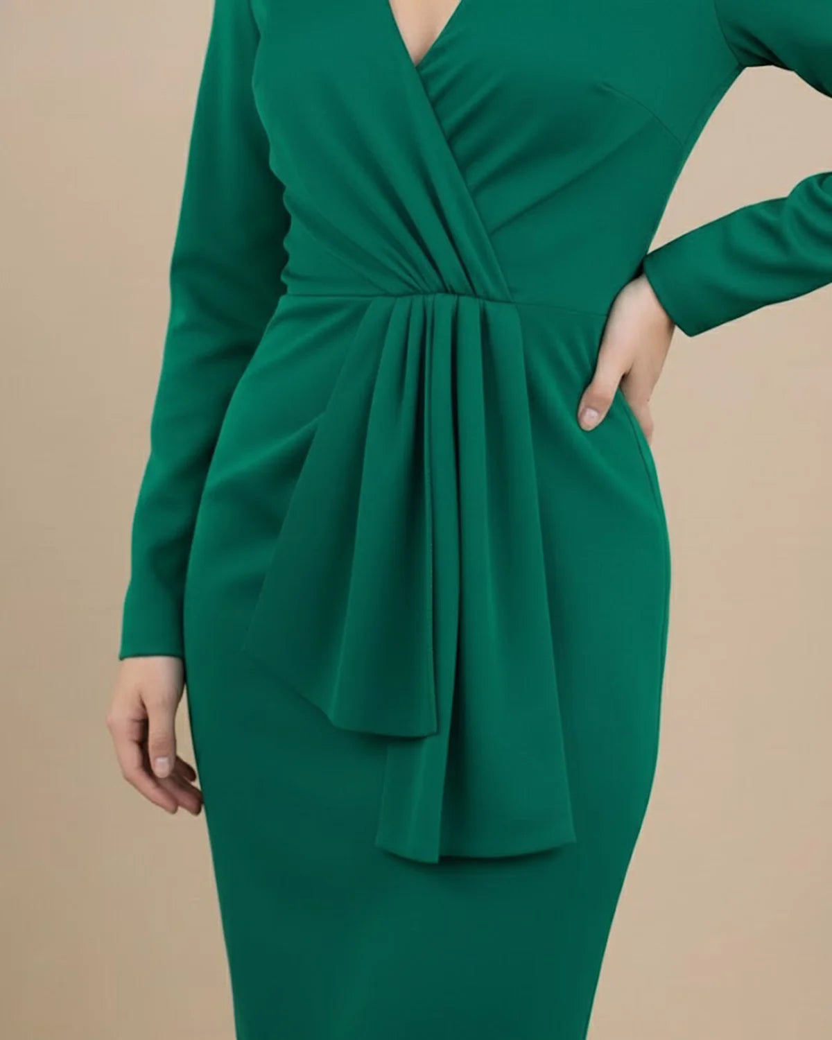 Agnes Emerald Green RPET V-Neck Pencil Dress - Tailored & Tight Fit for Office to Party