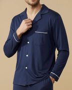 Men's Recycled Cotton Pyjama Set | Classic Sleepwear in Navy, Black & Burgundy
