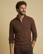 Aurelius Espresso Brown: Heritage Earth-Tone Jumper | Sustainable Chocolate Brown Quarter-Zip