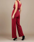 Elvira Red Herringbone Jumpsuit | Organic Cotton & RPET Wide Leg Jumpsuit