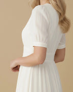 Brielle V-Neck Puff Sleeve Midi Dress | Upcycled Polyester