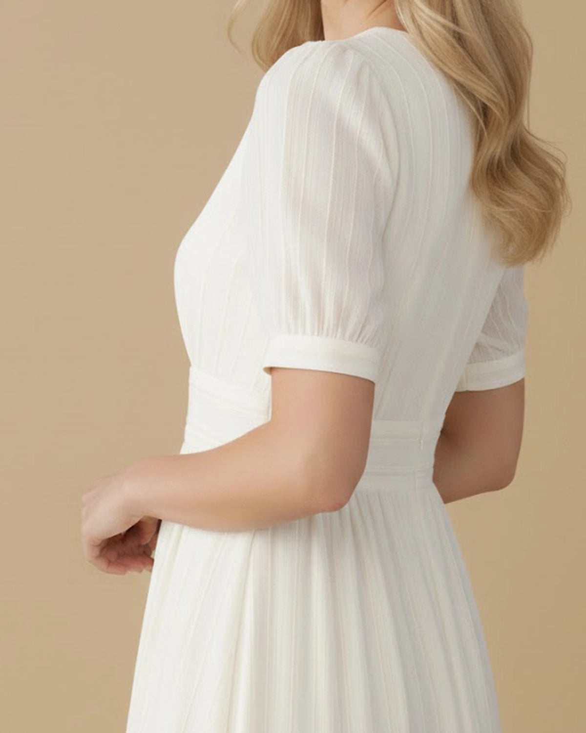 Brielle V-Neck Puff Sleeve Midi Dress | Upcycled Polyester