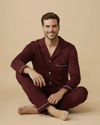 Men's Recycled Cotton Pyjama Set | Classic Sleepwear in Navy, Black & Burgundy