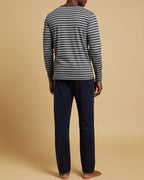 Men's Striped Henley Cotton Pyjama Set in Navy, Black, Green, & Grey Loungewear