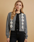 Ash Grey Heirloom Argyle Cardigan - Eco-Chic Knit