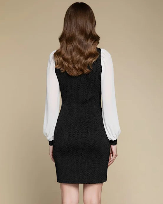 Lyla Long Sleeve Black Mini Dress with Blouson Sleeves