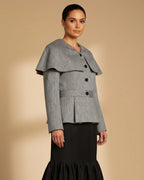 Abbe Luxury Herringbone Peplum Cape Coat | Hemp Organic Cotton Blend Jacket