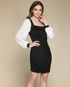 Lyla Long Sleeve Black Mini Dress with Blouson Sleeves